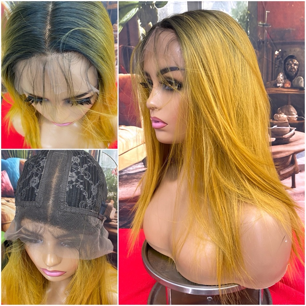 Golden rooted full lace front wig with baby hair